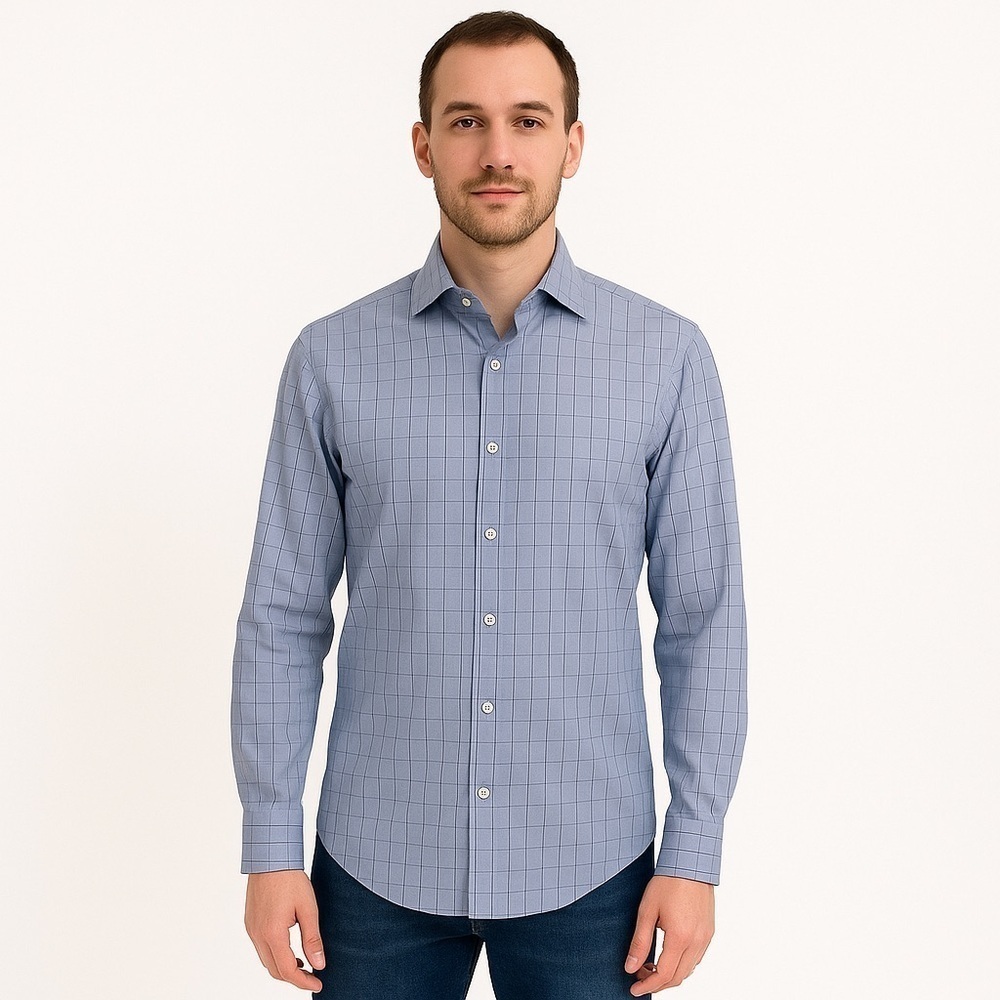Kenneth cole Awearness Blue Plaid Dress Shirt Size 14.5